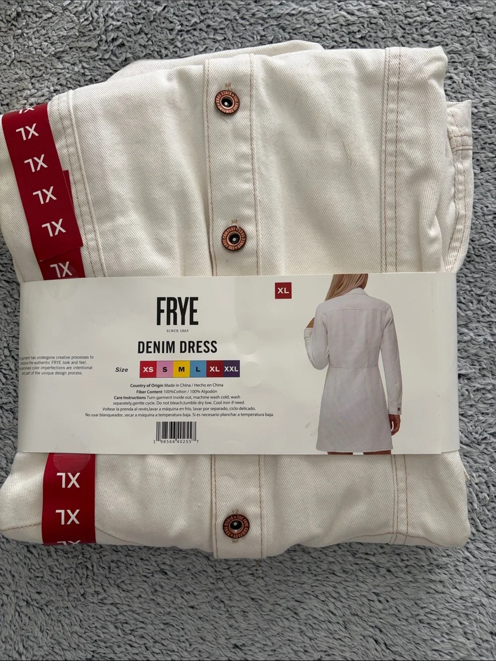 Frye Denim Dress with Button Front- Bone (Ivory) XL - Picture 2 of 2